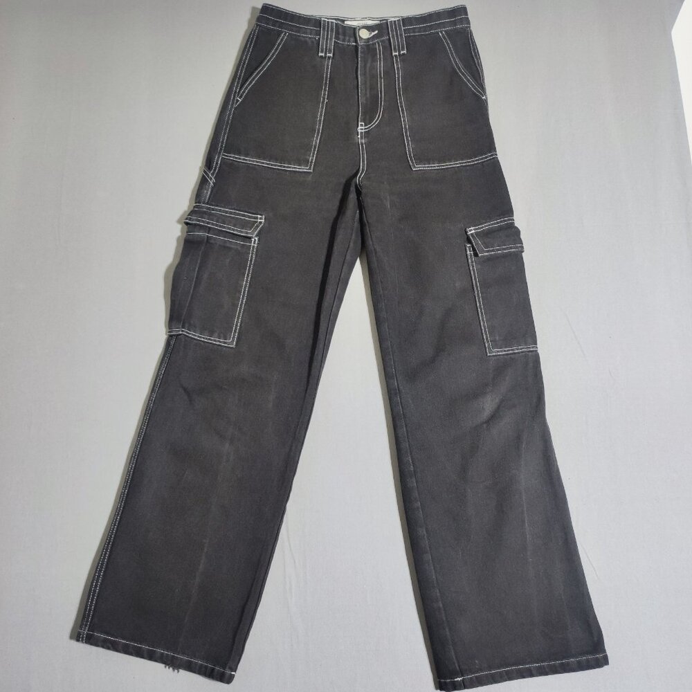 Ardene 90' Cargo Pants High Rise Women's Junior Size 05 black wide leg